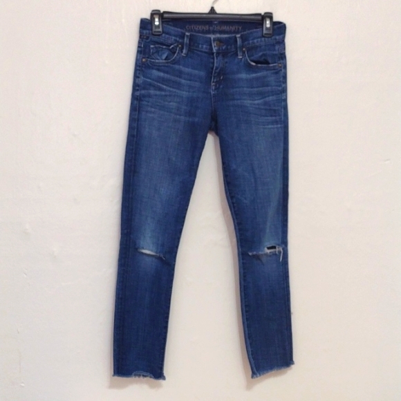 Citizens of Humanity Avedon Low Rise Skinny Leg Ripped Knee Raw Hem Jean Size 25 - Picture 1 of 12